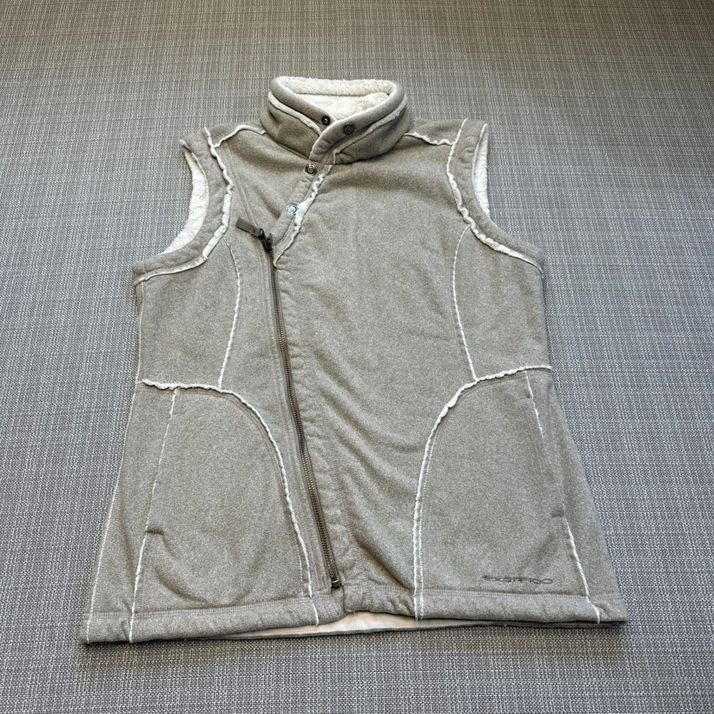 ExOfficio Asymmetrical Zip Sherpa Lined Fleece Vest Womens Medium Tan Taupe